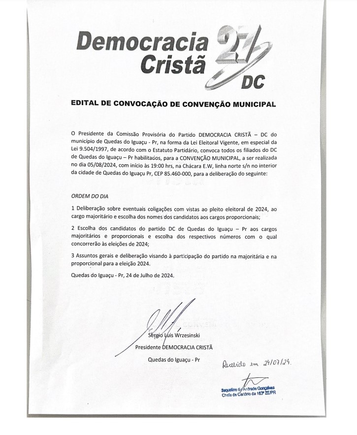 Partido Democracia Crista - Jornal Expoente Do Iguaçu